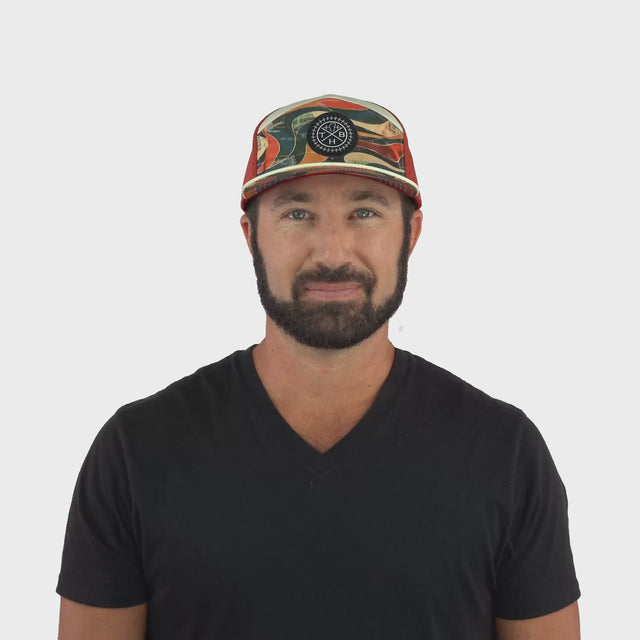 **ADULT** Color Vibes Hat - Flat Bill - Rustic River - Cream / Red Rock - Laser Mesh