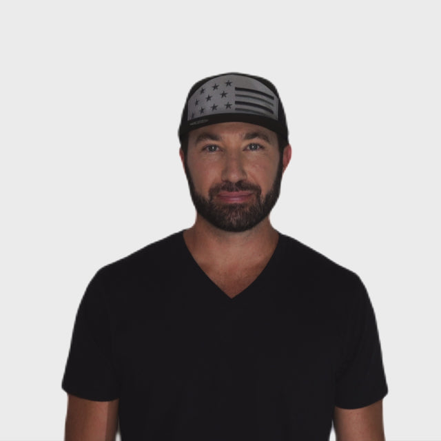 Flag Hat - Flat Bill - Black / Gray - Laser Mesh