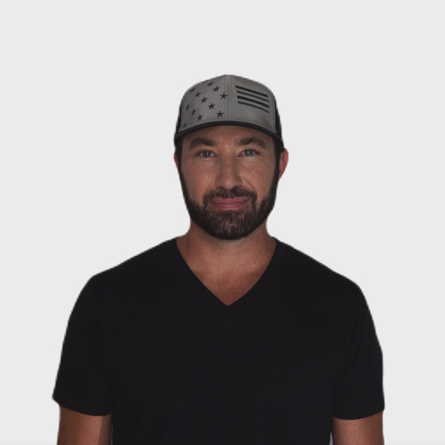 Flag Hat - Baseball Hat Fit - Black / Gray - Laser Mesh