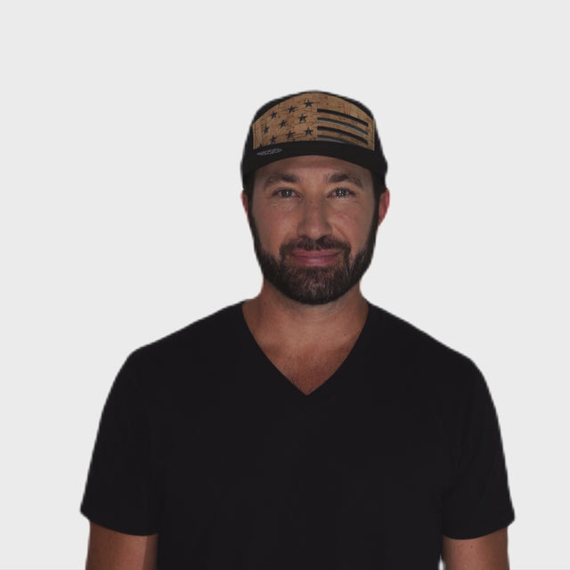 Flag Hat - Flat Bill - Cork - Black - Laser Mesh