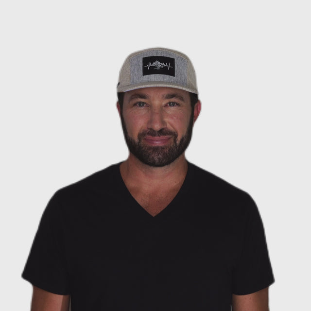 Mountains Hat - 5 Panel - Cream Hemp / Gray Hemp - Fabric Back