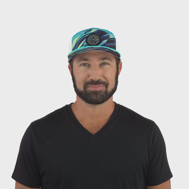 **ADULT** Color Vibes Hat - Flat Bill - Molten Dream - Neon Green Blue / Neon Blue / White - Laser Mesh