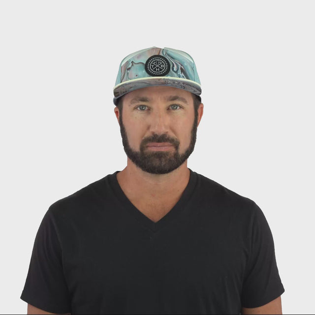 **ADULT** Color Vibes Hat - Flat Bill - Marble Earth - Cream / White / Light Blue - Laser Mesh