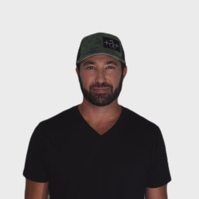 Golf Hat - Trucker Hat - Soft Teal Camo / Black - Laser Mesh