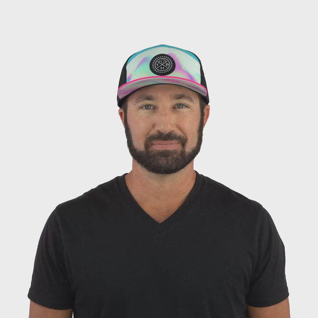 Color Vibes Hat - Flat Bill - Holograph - Neon Pink / Neon Blue / Black - Laser Mesh