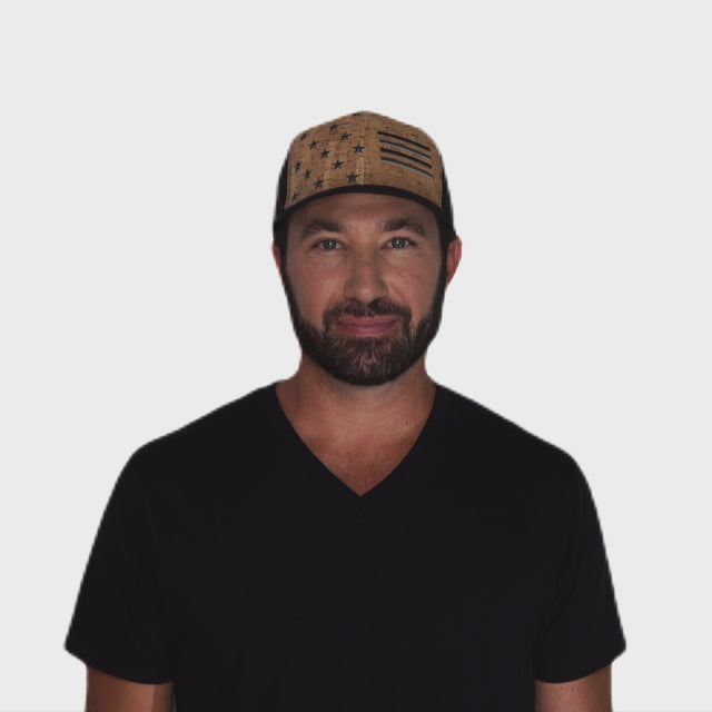 Flag Hat - Baseball Hat Fit - Cork - Black - Laser Mesh