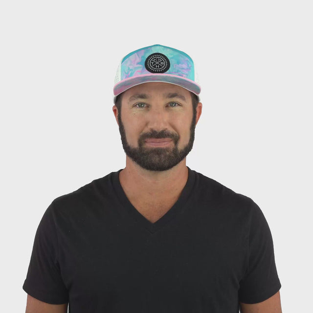 Color Vibes Hat - Flat Bill - Cotton Candy - Pink / Neon Blue / White - Laser Mesh