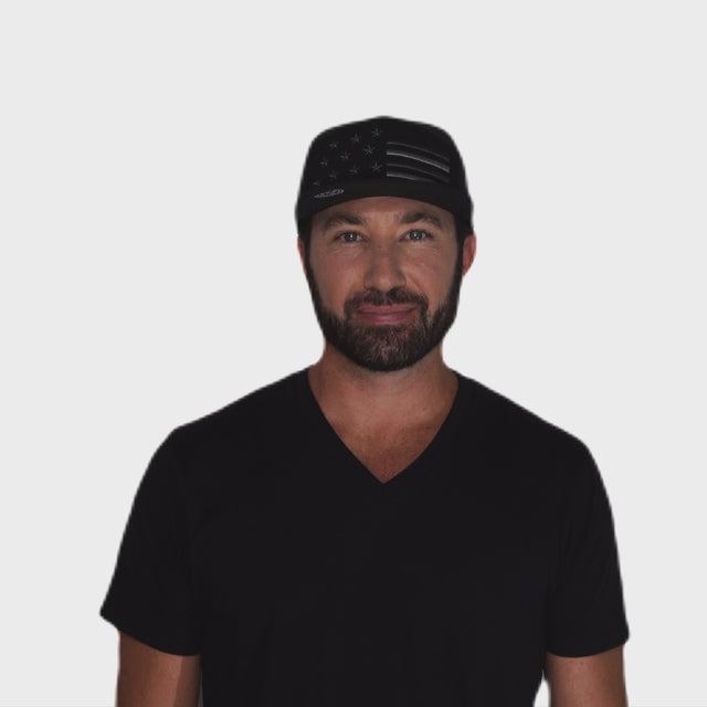 Flag Hat - Flat Bill - Black - Laser Mesh