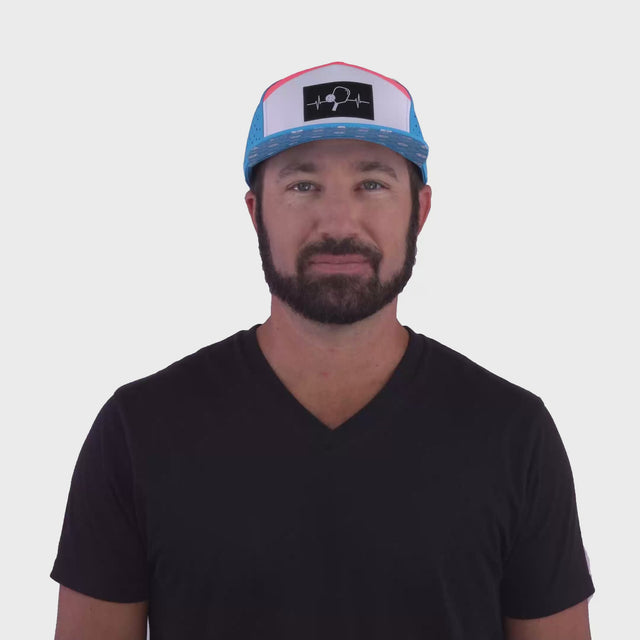 Pickleball Hat - Flat Bill - Neon Blue / White / Neon Peach - Laser Mesh
