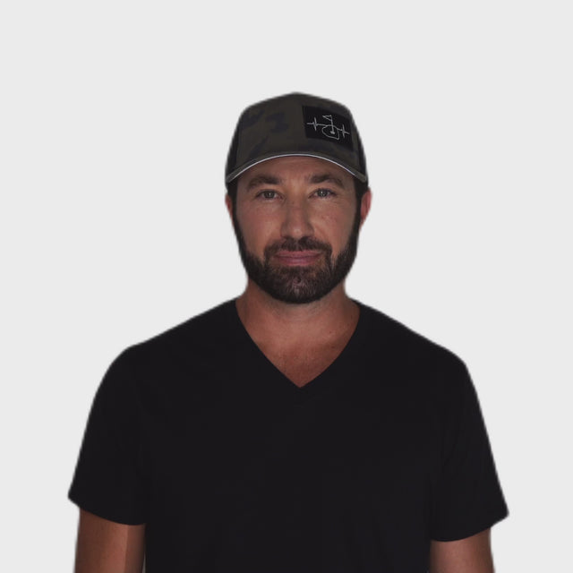 Golf Hat - Trucker Hat - Soft Charcoal Camo / Black - Laser Mesh