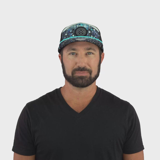 **ADULT** Color Vibes Hat - Flat Bill - Love Rising - Neon Green Blue / White / Black - Laser Mesh