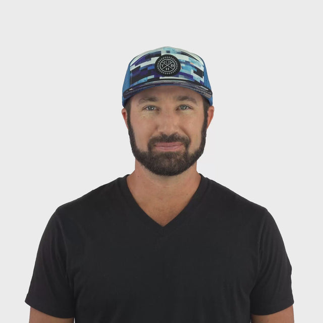 Color Vibes Hat - Flat Bill - Sky Blocks - Black / White / Blue - Laser Mesh