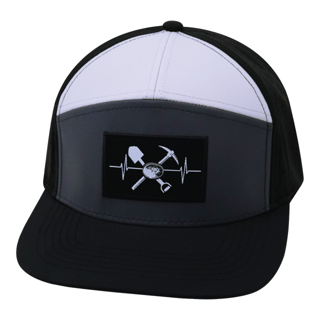 Prospecting Hat, Flat Bill, Snapback Hat, Black, Charcoal, White, Mens Hat, Womens Hat, Front Picture