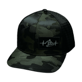 Surf Hat, Baseball Hat, Snapback Hat, Green Camo, Black, Mens Hat, Womens Hat, Front Picture
