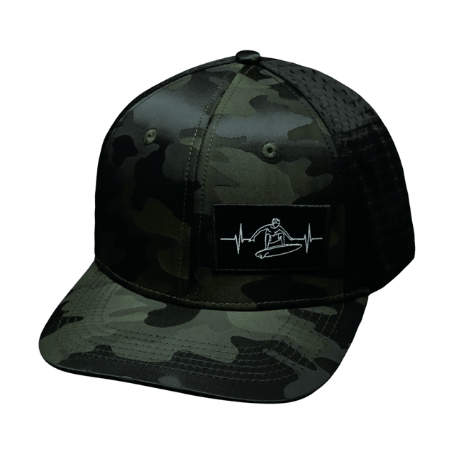 Surf Hat, Baseball Hat, Snapback Hat, Green Camo, Black, Mens Hat, Womens Hat, Front Picture