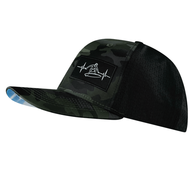 Surf Hat, Baseball Hat, Snapback Hat, Green Camo, Black, Mens Hat, Womens Hat, Side Picture