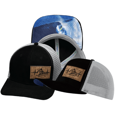 Surf Hat — Baseball Hat Fit, Suede, Black / Gray, Trucker Mesh