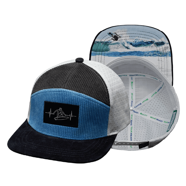 Surf Hat, Flat Bill, Snapback Hat, Corduroy, Charcoal, Light Blue, White, Mens Hat, Womens Hat, Main Picture 