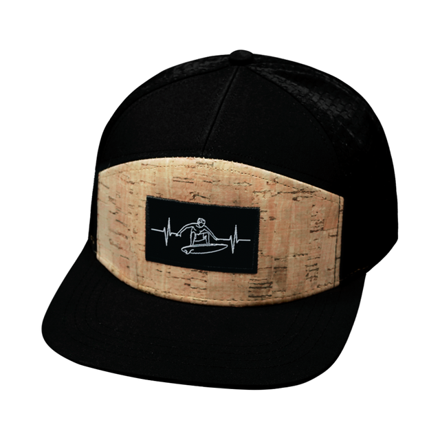 Surf Hat, Flat Bill, Snapback Hat, Cork, Black, Mens Hat, Womens Hat, Front Picture