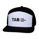 TAB Hat, Flat Bill, Snapback Hat, Black, White, Mens Hat, Womens Hat, Front Picture