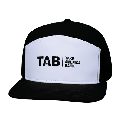 TAB Hat, Flat Bill, Snapback Hat, Black, White, Mens Hat, Womens Hat, Front Picture