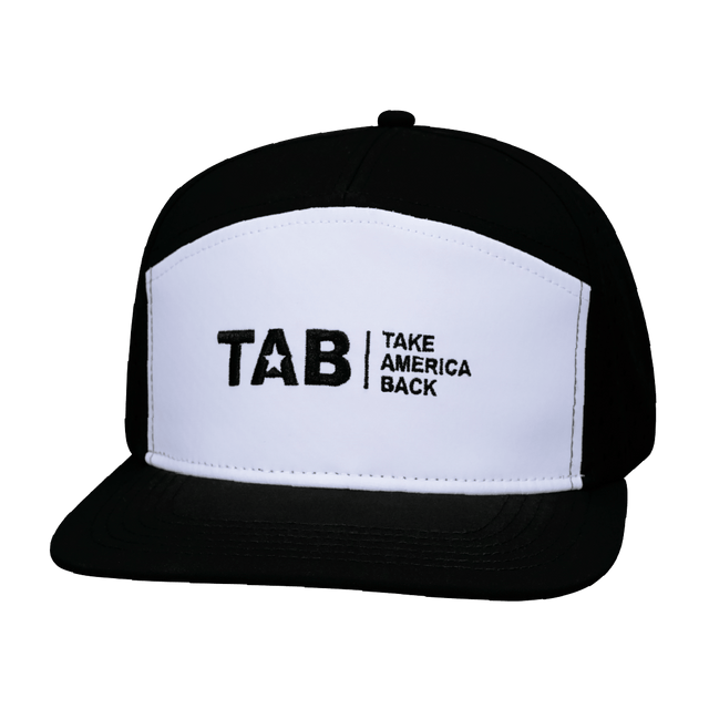 TAB Hat, Flat Bill, Snapback Hat, Black, White, Mens Hat, Womens Hat, Front Picture