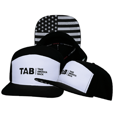 TAB Hat — Take America Back, JoinTab.us, Flat Bill, Black / White, Laser Mesh