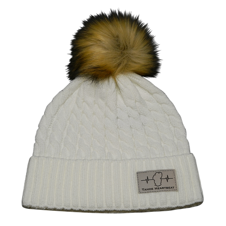 Tahoe Beanie, Pom Beanie, White, Mens Beanie, Womens Beanie, Front Picture