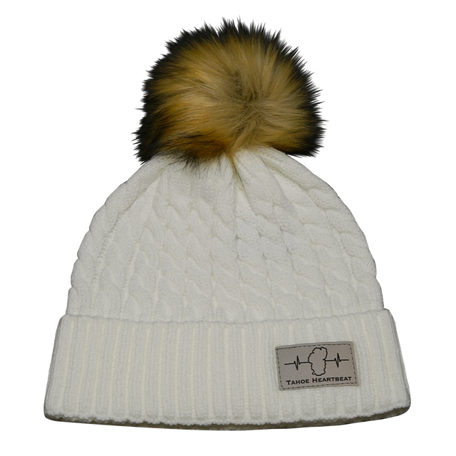 Tahoe Beanie, Pom Beanie, White, Mens Beanie, Womens Beanie, Front Picture