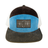 Tahoe Hat, Flat Bill, Snapback Hat, Corduroy, Charcoal, Light Blue, White, Mens Hat, Womens Hat, Front Picture 