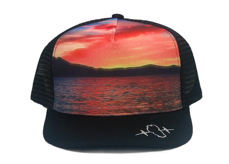 Hat, Trucker Hat, Snapback Hat, Suede, Black, Sunset, Mens Hat, Womens Hat, Front Picture 