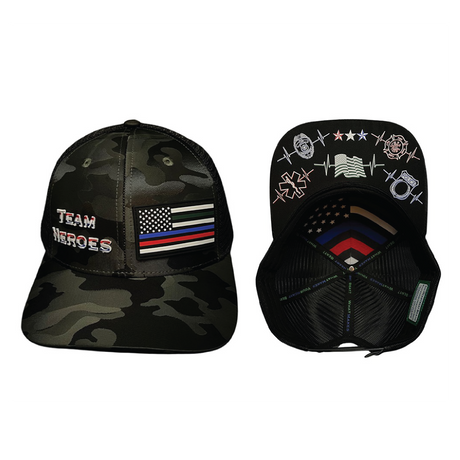 Team Heroes Hat, Baseball Hat, Snapback Hat, Green Camo, Black, Mens Hat, Womens Hat, Main Picture