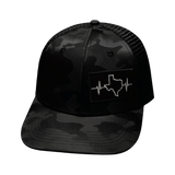 Texas Hat, Baseball Hat, Snapback Hat, Black Camo, Black, Mens Hat, Womens Hat, Front Picture