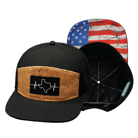 Texas Hat, Flat Bill, Snapback Hat, Cork, Black, Mens Hat, Womens Hat, Main Picture