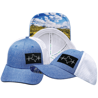 Texas Hat — Low Profile, Ponytail, Light Blue / White, Laser Mesh