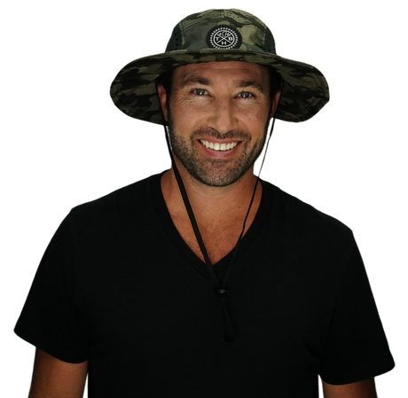 THB Boonie, Sun Hat, Tan Camo, Mens Boonie, Womens Boonie, Man In Boonie Hat Picture