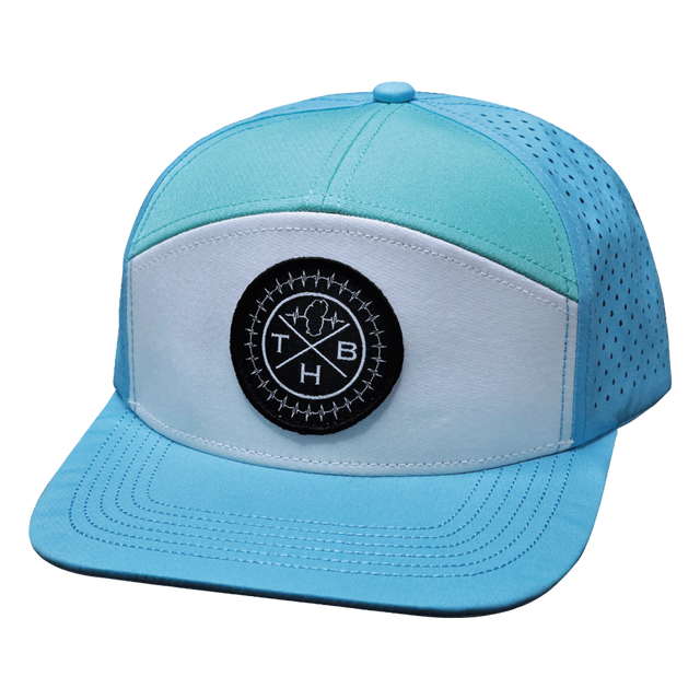 THB Hat, Flat Bill, Snapback Hat, Light Blue, White, Teal, Mens Hat, Womens Hat, Front Picture 