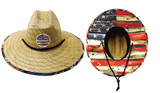 THB Straw, Sun Hat, American Flag Vintage Wood, Mens Straw Hat, Womens Straw Hat, Main Picture