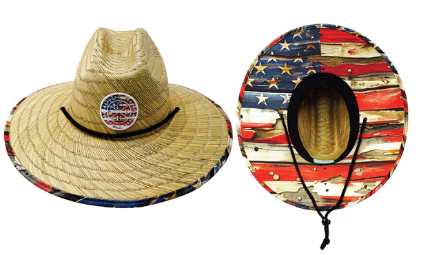 THB Straw, Sun Hat, American Flag Vintage Wood, Mens Straw Hat, Womens Straw Hat, Main Picture