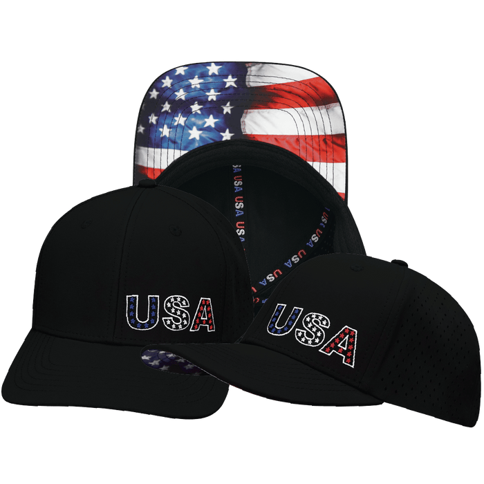 USA 250 Hat - Baseball Hat Fit - Black - Laser Mesh