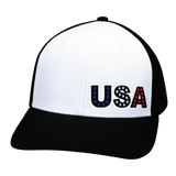USA Hat, Baseball Hat Fit Snapback Hat, Black, White, Mens Hat, Womens Hat, Front Picture