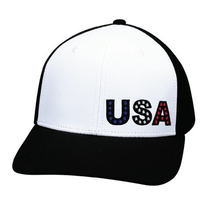 USA Hat, Baseball Hat Fit Snapback Hat, Black, White, Mens Hat, Womens Hat, Front Picture