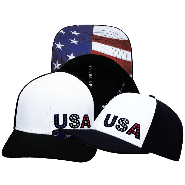 USA 250 Hat - Baseball Hat Fit - Black / White - Laser Mesh