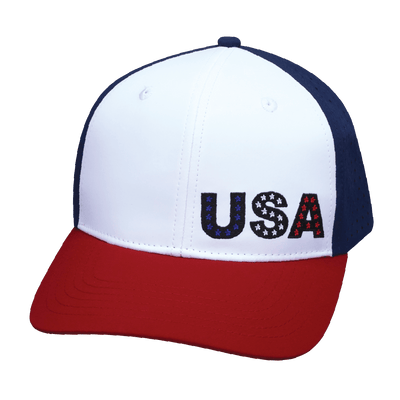 USA Hat, Flat Bill, Snapback Hat, Dark Red, White, Navy, Mens Hat, Womens Hat, Front Picture