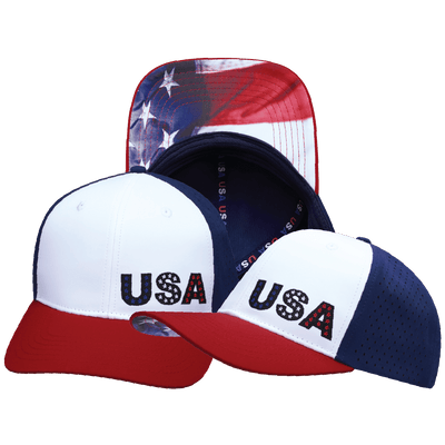 USA Hat, Flat Bill, Snapback Hat, Dark Red, White, Navy, Mens Hat, Womens Hat, Main Picture