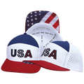 USA Hat - Flat Bill - Dark Red / White / Navy / White - Laser Mesh
