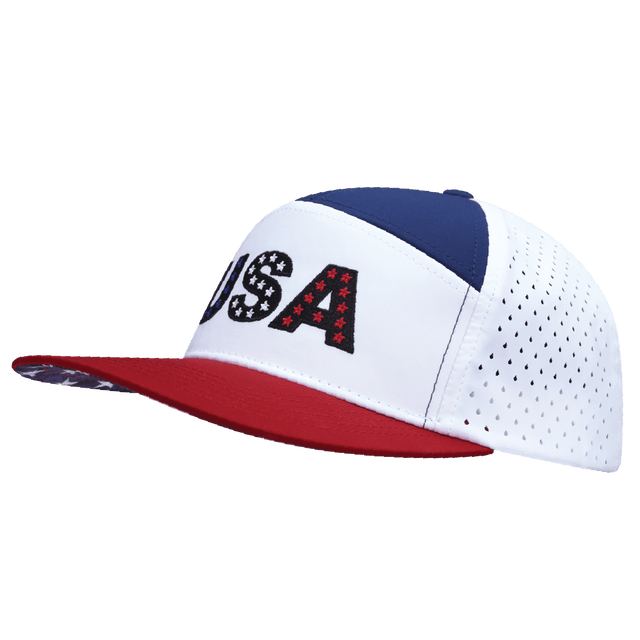 USA Hat, Flat Bill, Snapback Hat, Dark Red, White, Navy, Mens Hat, Womens Hat, Side Picture