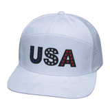 USA Hat, Flat Bill, Snapback Hat, White Camo, Mens Hat, Womens Hat, Front Picture