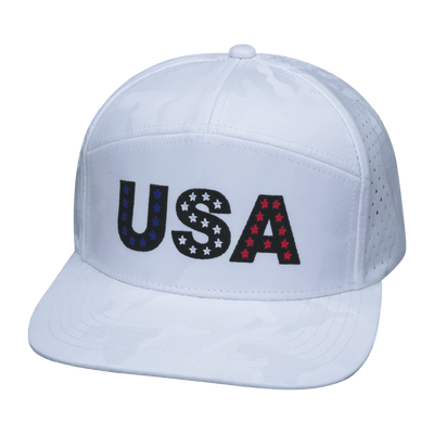 USA Hat, Flat Bill, Snapback Hat, White Camo, Mens Hat, Womens Hat, Front Picture