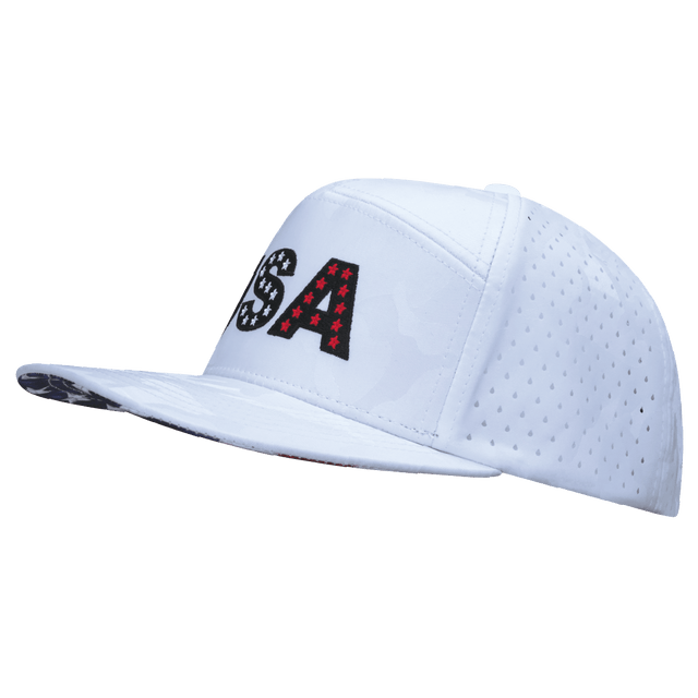 USA Hat, Flat Bill, Snapback Hat, White Camo, Mens Hat, Womens Hat, Side Picture